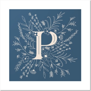 Botanical Letter P (Lake Blue) Posters and Art